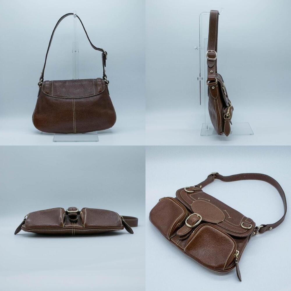 Burberry Cleage Logo Leather Shoulder Bag Brown Gold - Picture 3 of 4